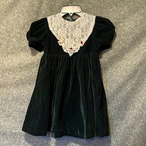 Dark green velvet and lace dress, child size 5